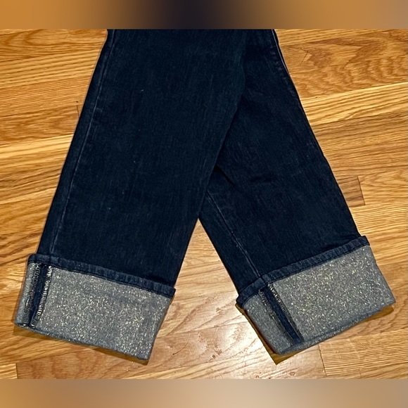 White House Black Market Slim Ankle Mid-Rise Jeans Gold Thread Rolled Cuffs Sz 8 - Picture 2 of 9